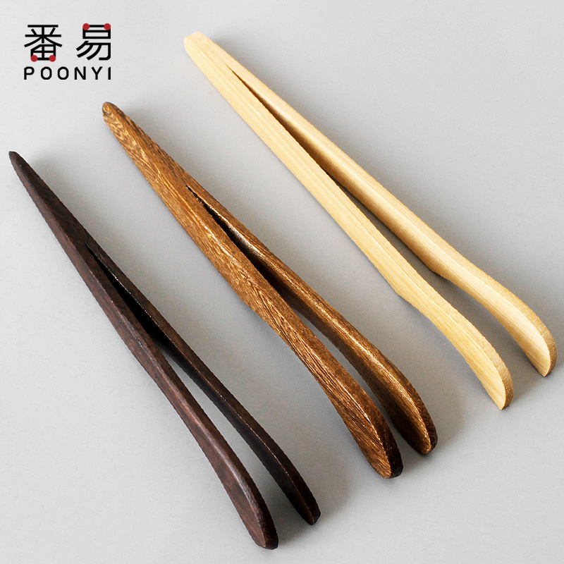 Tea cup tea single solid wood tea clip bamboo tweezers non-slip home tea ceremony accessories ebony wood tea