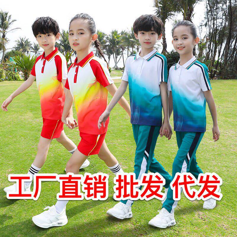 School uniforms Summer Games for primary and middle school students Children's class clothes Chinese Red Kindergarten Garden clothes Short sleeves cotton