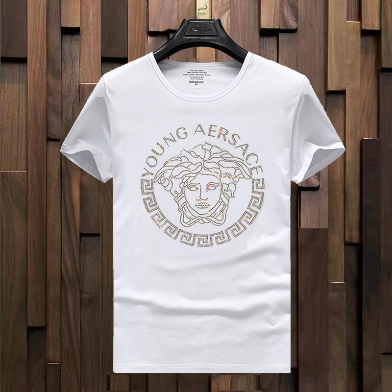 Versace Europe Edition 26 Rhinestone Short Sleeve T-Shirt for Men, Trendy Brand, Social Spirit, Slim Fit, High-End Half-Sleeve