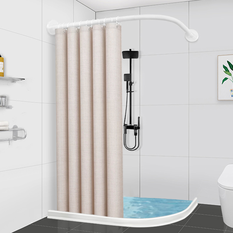 Curved Shower Curtain Set, No-Drill Bathroom Partition Curtain, Waterproof Bathroom Curtain, Shower Dry and Wet Separation Curtain Rod