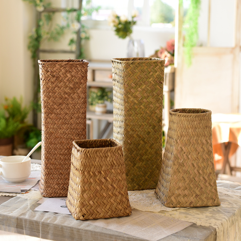 Natural seaweeds woven flower basket rattan choreographeter dry flower vase Vase Fields Garden decorated flower pots Living room Swaying Pieces-Taobao