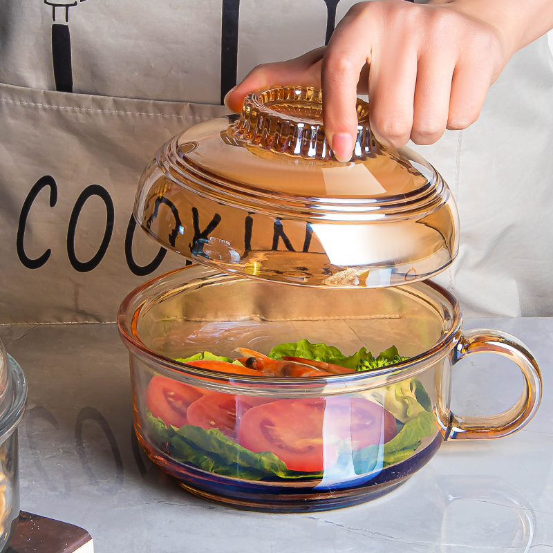 Strap with microwave oven heating large number soup bowl single foam noodle bowl home with lid crystal saucepan bowl glass bowl