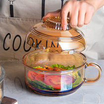 Large soup bowl with microwave oven heated large soup bowl single instant noodle bowl with lid Glass Bowl