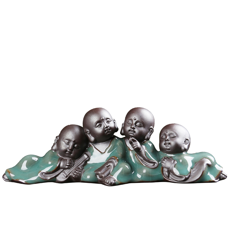 Ceramic creative furnishing articles elder brother up guanyin figure the young monk tea pet pet car place flowerpot tea accessories