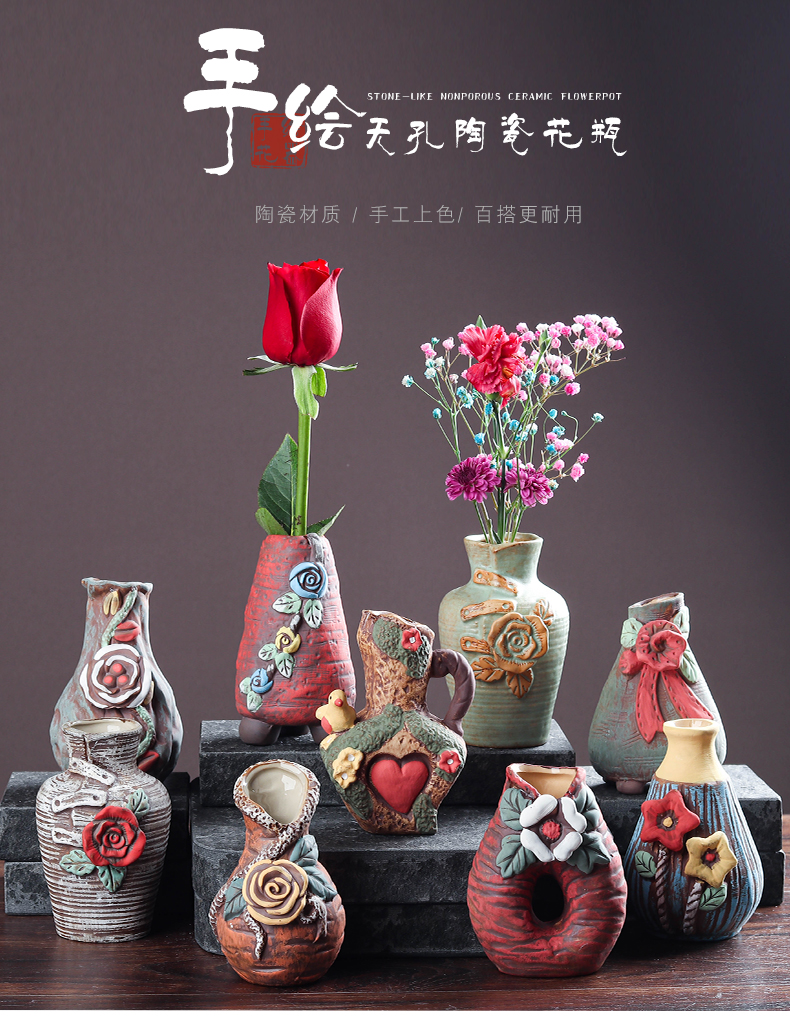 Ceramic hand - made vases indoor desktop copper grass flower POTS all over the sky star, dry flower receptacle restoring ancient ways furnishing articles desktop decoration