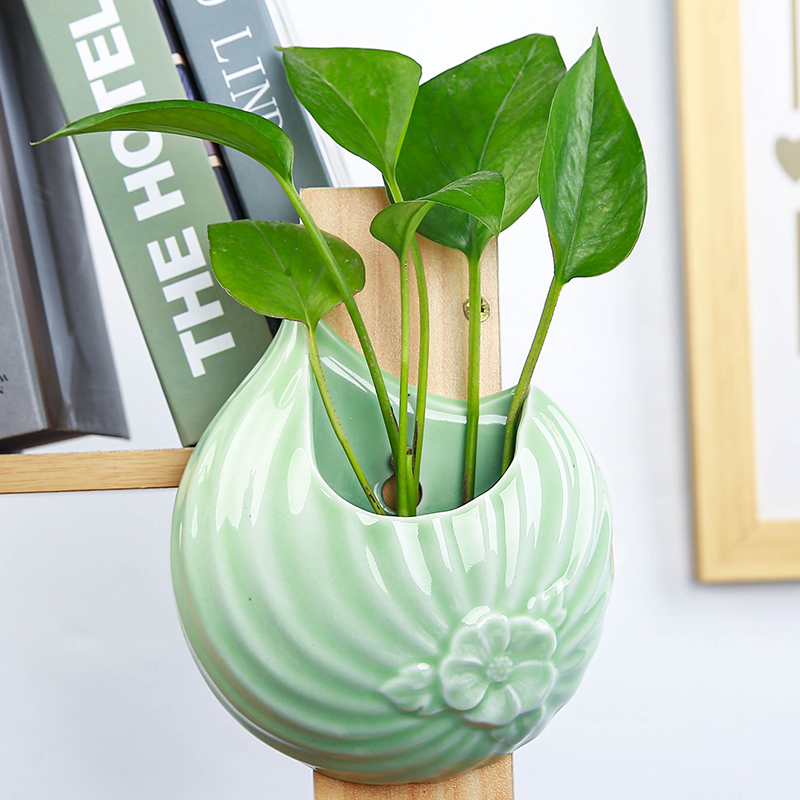 Hanging celadon ceramics flowerpots hydroponic money plant vase wall holing free creative Hanging basket Hanging decorative furnishing articles