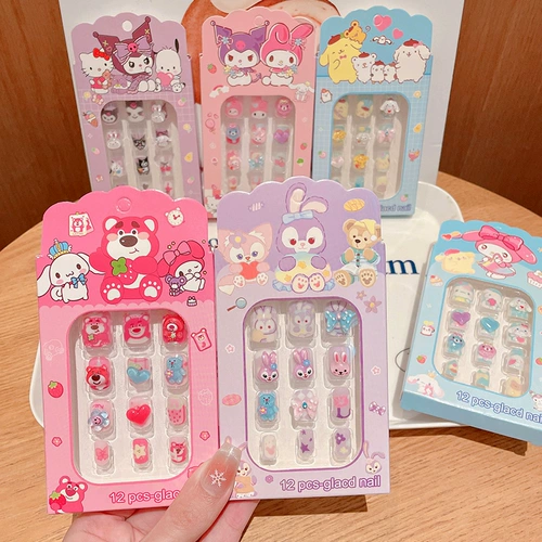 Sanrio, детские мультяшные наклейки для ногтей для ногтей, самоклеющаяся детская милая экологичная клубника, водонепроницаемая наклейка, долговременный эффект