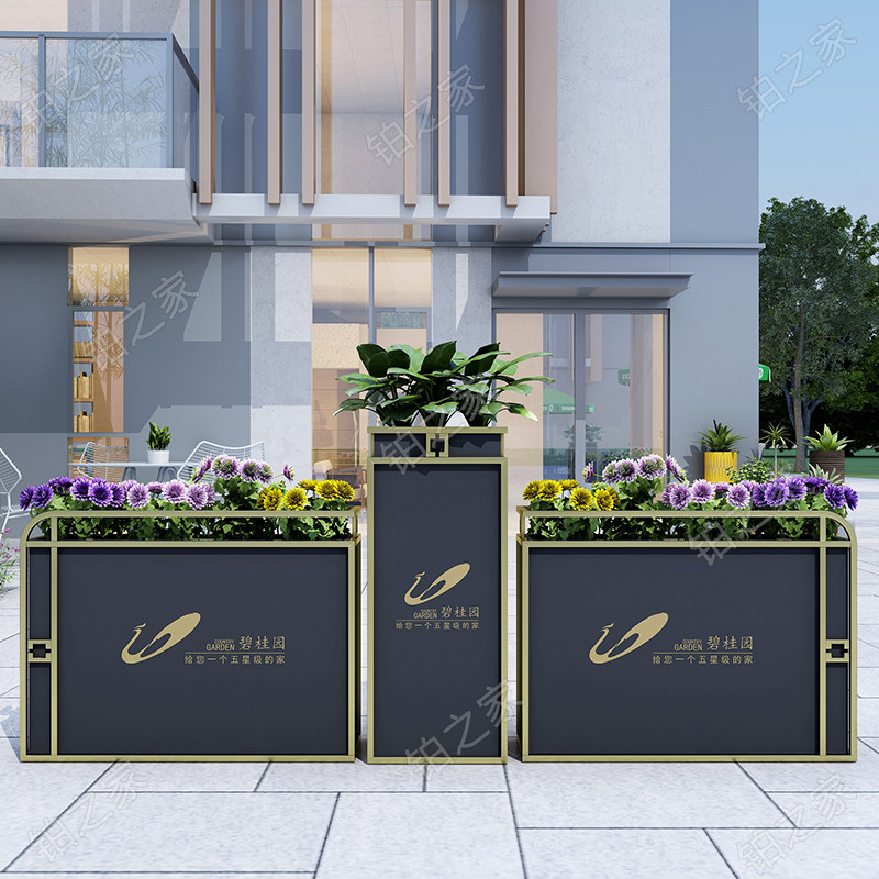 Floor-standing gardening outdoor wrought iron flower box outside the flower trough sample house display center municipal road landscaping flower bed combination