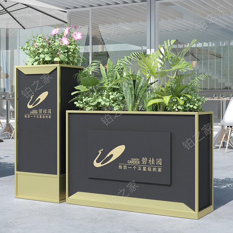 Outdoor wrought iron floor-to-ceiling flower box combination partition flower stand sales department square swing fence flower bed can be customized logo