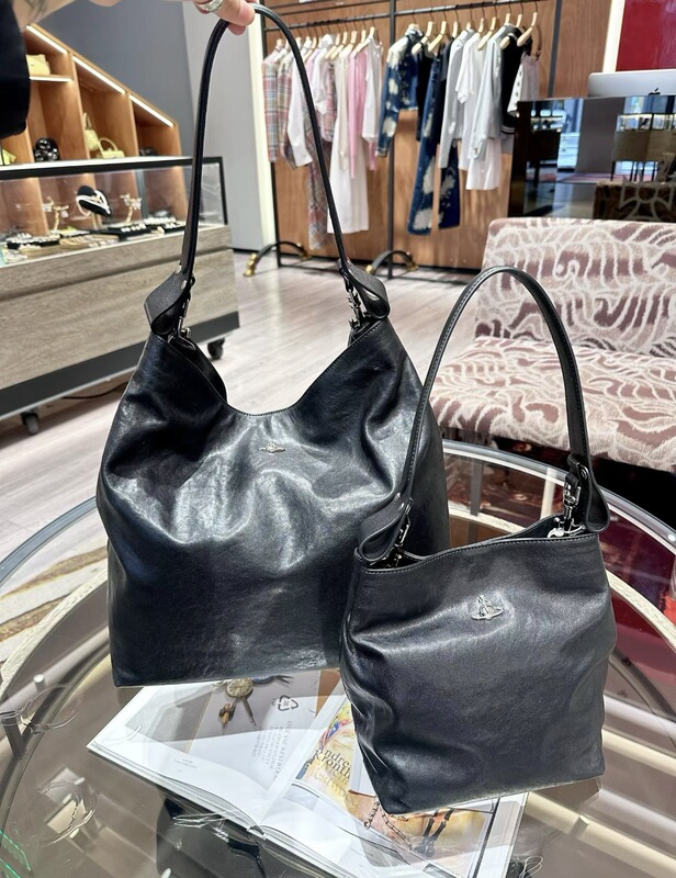 Vivienne Westwood Lottie Saturn Leather Shoulder Underarm Bucket Large Tote Bag