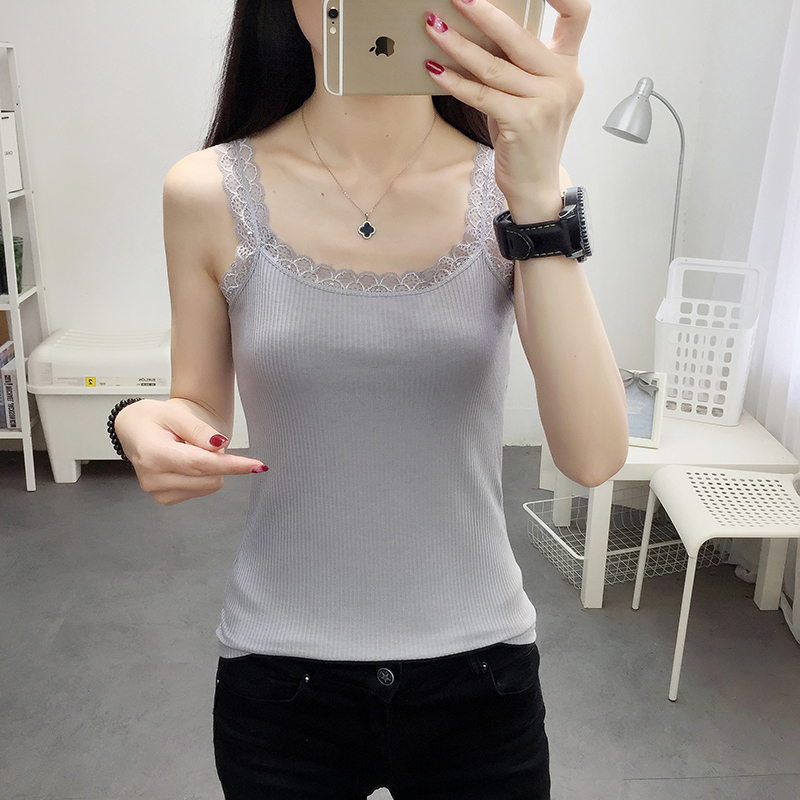 Hàn Quốc phiên bản của sling ren nhỏ bên ngoài nữ vest mặc một bông ngắn tinh khiết màu sexy từ việc trắng rơi xuống đáy sân áo lớn.