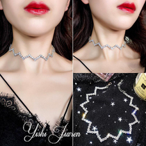 Short crystal necklace Female simple neck strap quality Japanese and Korean net red clavicle chain Female wavy rhinestone necklace bride