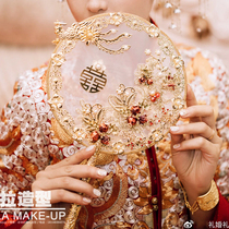 Chinese group fan Wedding bride finished bridesmaid shaking fan Female Xiuhe Wedding hand bouquet Happy fan eternal flower