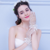Korean bride gloves white wedding dress short mesh ruffles finger wedding gloves wedding wedding