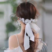 Sensual white Eugen yarn flower bud bow tie head decoration bride wedding white yarn dress sensual wedding dress accessories