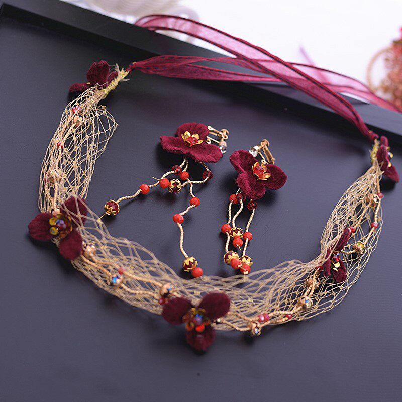 Bridal headwear Korean-style hair with red hair accessories Senmei hair stirrup Toast Dress Accessories Wedding heads Flowers Women