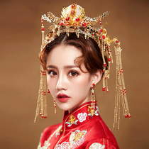 2019 new Chinese phoenix crown bridal headdress Xiuhe suit ancient style tassel wedding wedding atmospheric jewelry female