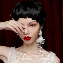 European and American foreign trade jewelry big catwalk super flash drill big fish bone bending line fish bone earrings