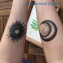 Tattoo stickers sun and moon original black and white wrist arm couple waterproof women and men trendy lasting dark black net red style