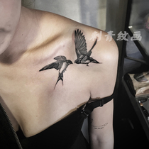 Tattoo stickers original dark black and white small fresh pair of swallows collarbone realistic waterproof durable female and male tide 2022 new