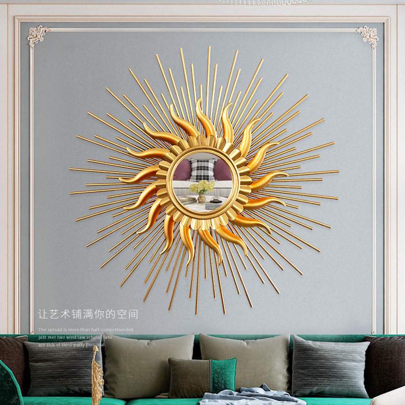 Living room wall decoration mirror wrought iron wall hanging round sofa background wall porch mirror light luxury metal wall decoration pendant