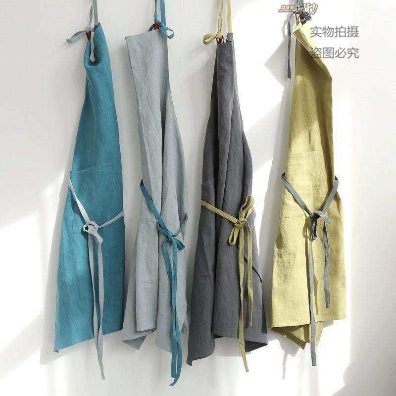 cottton and linen oversized home kitchen apron hand-Painted