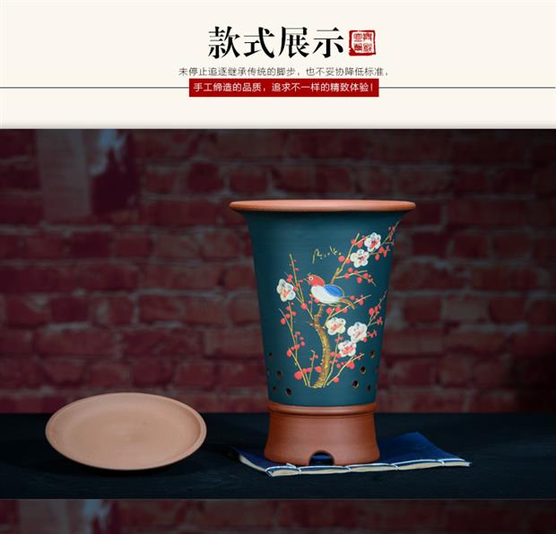 Cát tím gốm gốm hoa chậu Trung Quốc đất sét bình hoa trang trí hoa lan chậu trang trí cổ phong cách tre tre phong cách châu Âu - Vase / Bồn hoa & Kệ chậu treo ban công