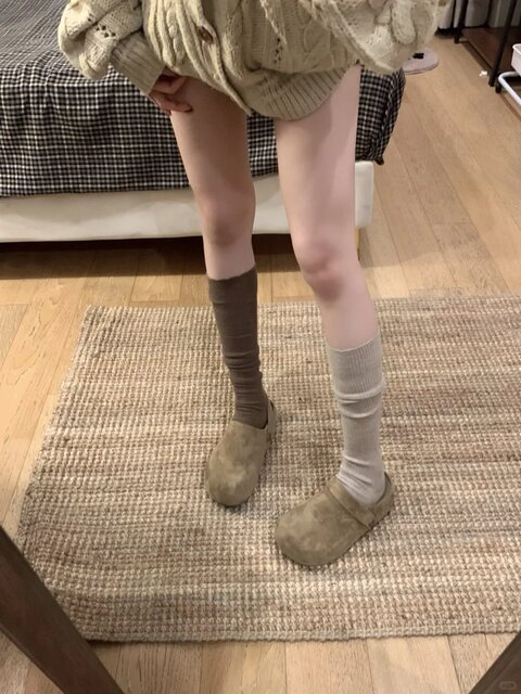 Coffee-Colored Calf Socks for Women, Autumn and Winter Mid-Calf Socks, Pure Cotton, Retro Melard Slouch Socks, Spring and Autumn Korean Style Long Socks