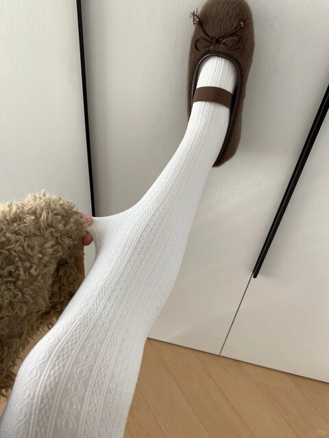 Autumn and Winter Milk White Pantyhose for Women, Jk Style, Thickened, Slimming, Thin Japanese-Style Cable Knit, Fleece-Lined Oatmeal Cotton Leggings