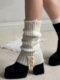 White Slouchy Socks for Women, Spring and Autumn, Knitted with Buttons, Vertical Stripes, Split Design, Warm Leg Warmers, Black Slimming Calf Socks, Winter
