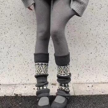 Fair Isle Sock Warmers for Women, Autumn and Winter Thick Warm Wool Leg Warmers, Slimming Calf Socks for Girls