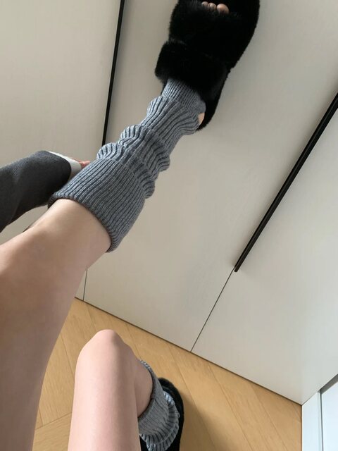 Gray Footless Socks, Slouch Socks for Women, Autumn and Winter Slimming Calf Socks, Japanese Y2K Style, Paired with Shark Leggings, Warm Leg Warmers