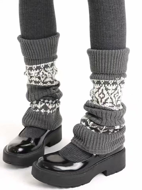 Fair Isle Socks, Slouch Socks for Women, Autumn and Winter, Paired with Tights, Thickened, Warm Wool Leg Warmers, Slimming Calf Socks for Girls