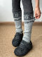 Gray Fair Isle wool pile socks for women autumn and winter 2025 new retro slimming thickened snow boot leg covers