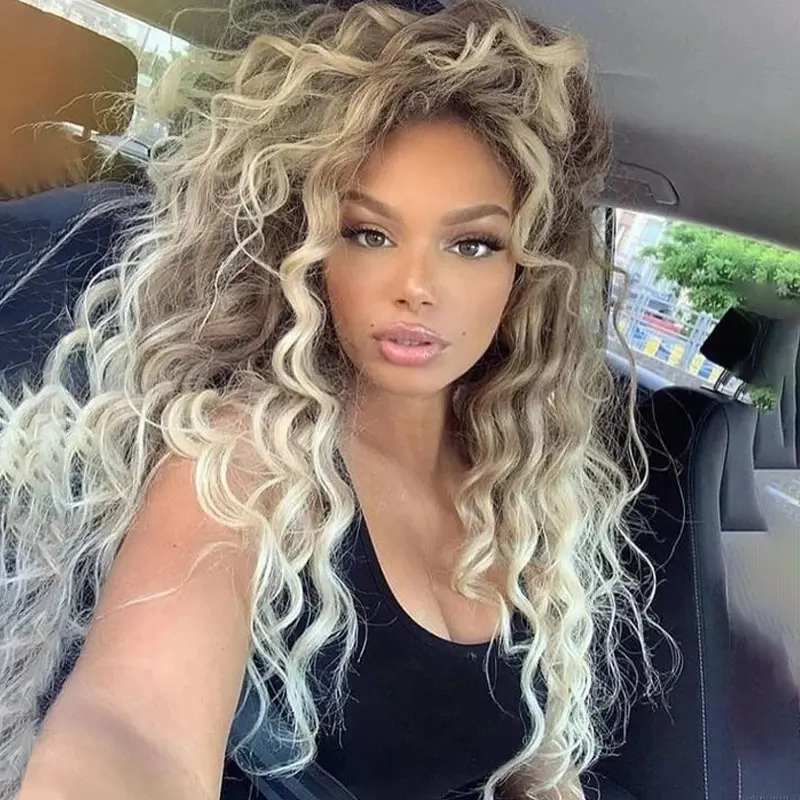 European and American Long Wigs, African Gradient Golden Long Curly Hair, One-Piece Independent Wig, in Stock, Daily Full Wig