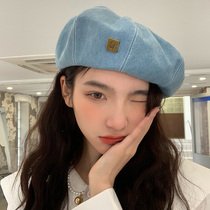 Day Series Retro Denim Berets Children New Korean Prints PRINTS FACE SMALL PAINTER HAT MESH RED FASHION ANISE CAP