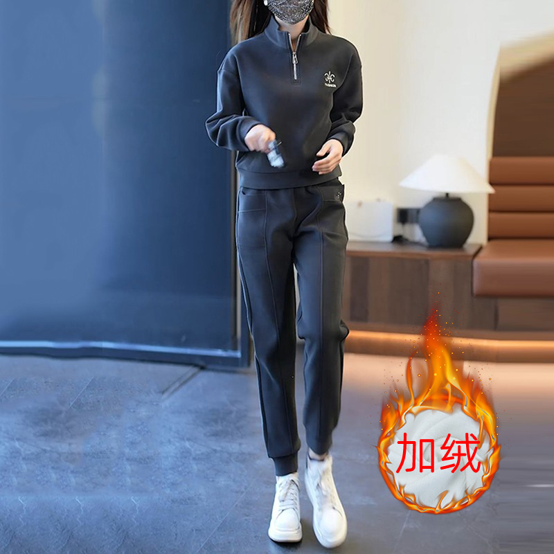 Lady Sportswear Suit Woman 2023 Autumn Winter New Collar Loose Clothing Casual Fashion Two Sets Ladies-Taobao