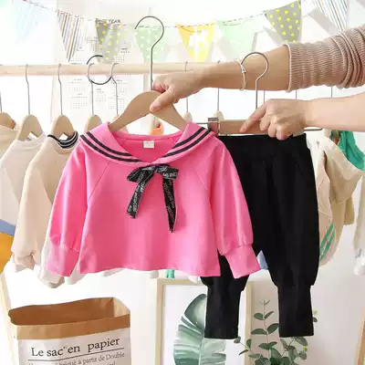 Female baby spring suit 2021 New Net Red foreign school wind navy collar two-piece suit children's clothes