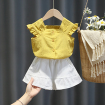 Female Baby Vest Suit Summer New Foreign Air Fashion Women Slim cotton shorts Two sets Princess Netred