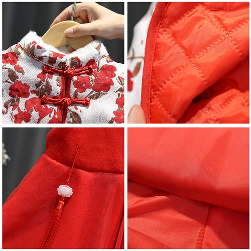 Пуховик, детское платье, праздничнное ханьфу, комплект, китайский стиль