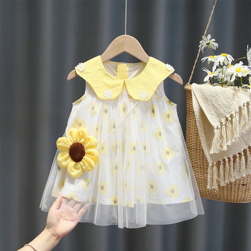 Girls doll collar princess dress summer new baby children's net gauze skirt foreign style summer baby sleeveless dress