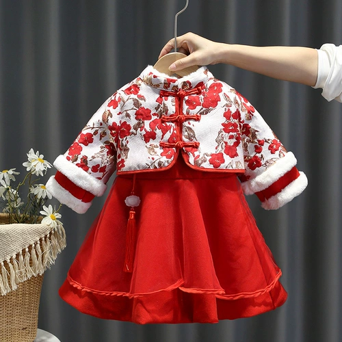 Пуховик, детское платье, праздничнное ханьфу, комплект, китайский стиль