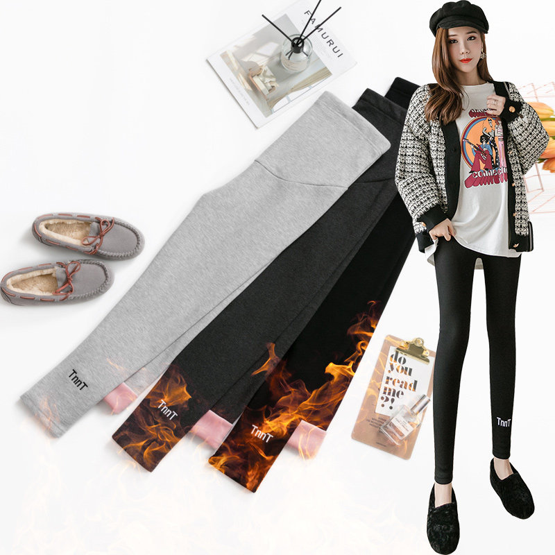 Winter maternity pants, inner pants, outer wear, plus velvet, thickened letters, cotton cigarette pants, all-match trousers, autumn and winter pants
