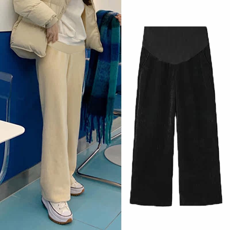 Maternity Pants Spring and Autumn Outer Wear Corduroy Wide Leg Pants Belly Pants Dripping Maternity Wear Loose Chenille Pants