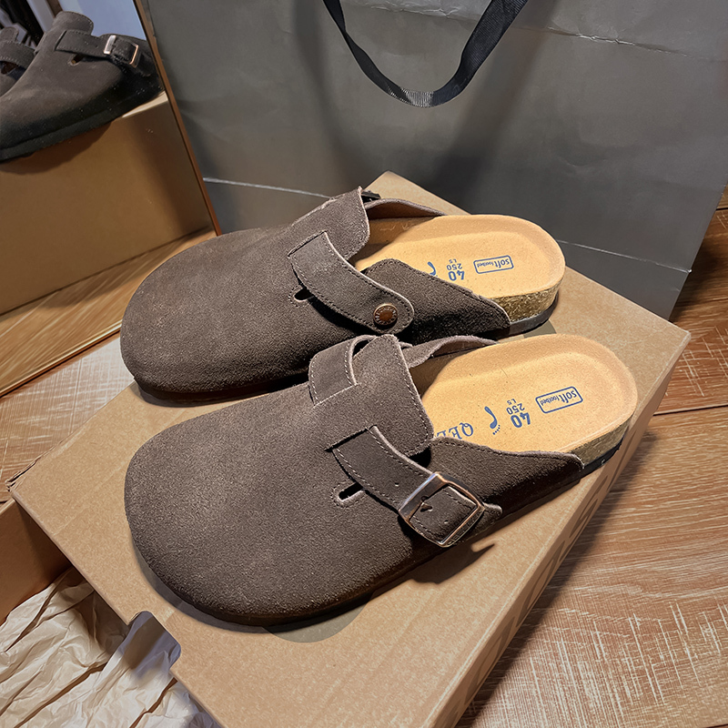 Birkenstock Shoes for Men and Women, Summer 2024 New Model, Genuine Leather Birkenstock Shoes for Outdoor Wear, Closed-Toe, Cork Thick-Soled, Slip-On Half-Slippers