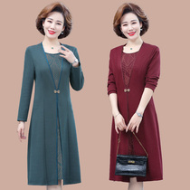 2021 new middle aged lady mother with dress and temperament noble mid-aged spring and autumn long sleeve skirt 40-50 years old