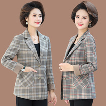 40-50 40-50-year-old middle aged mother autumn clothing short and small suit plaid jacket temperament Old age women dress foreign air blouses