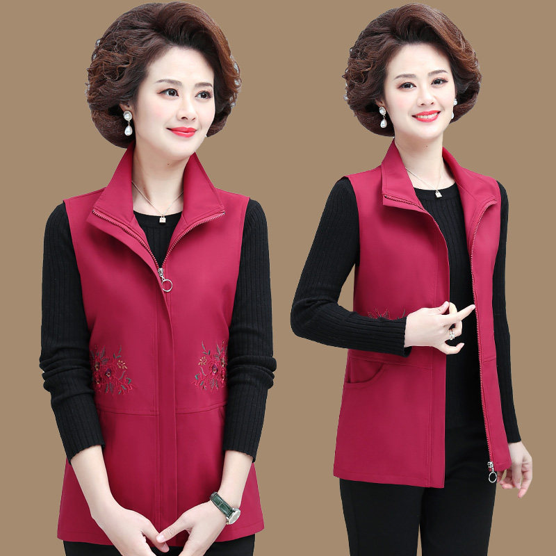 Thin-style waistcoat ladies spring autumn dress vests 100 hitch a middle-aged mom waistcoat jacket female large size waistcoat outside wearing a foreign pie