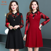 2021 new Mom Spring and autumn dress Long sleeves Dress Temperament Long middle aged female dress Long dress 40 years 50