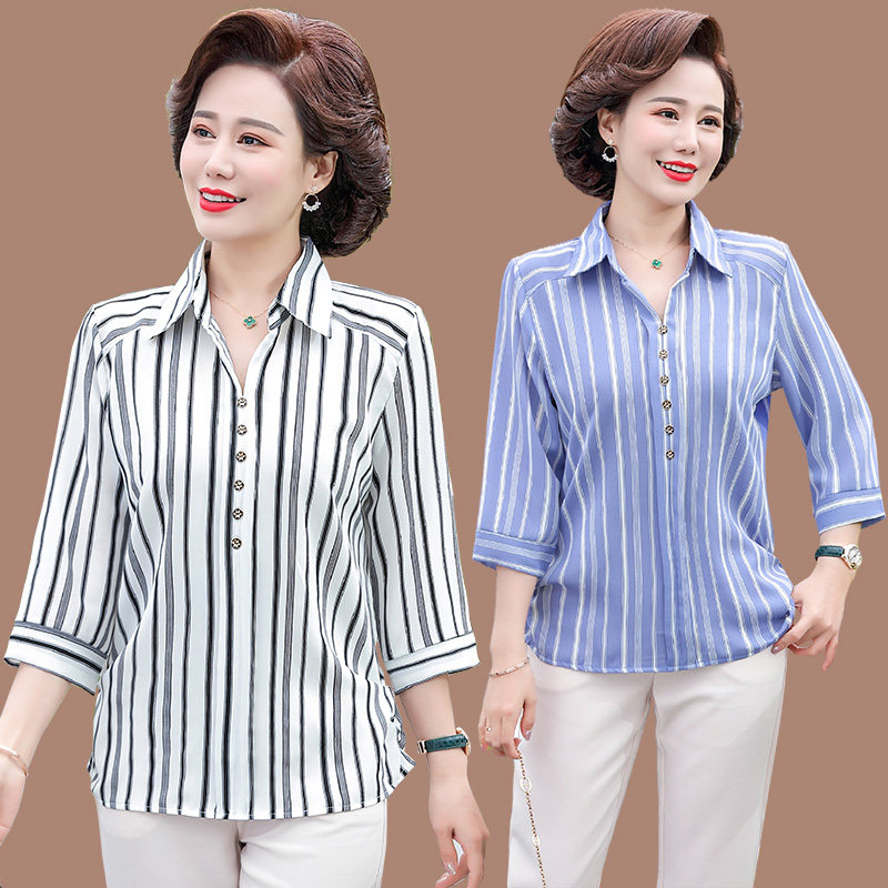 50-year-old mother summer dress suit white shirt 70% sleeves mid-aged women's sleeve snow-spinning blouse loose temperament